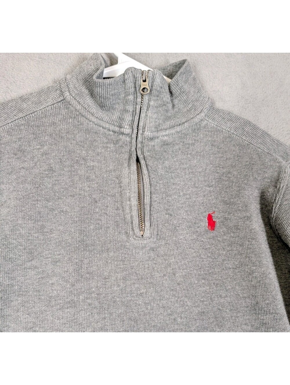 Polo Ralph Lauren Boys M 10 12 Gray Quarter Zip Pullover Sweater Cotton Preppy